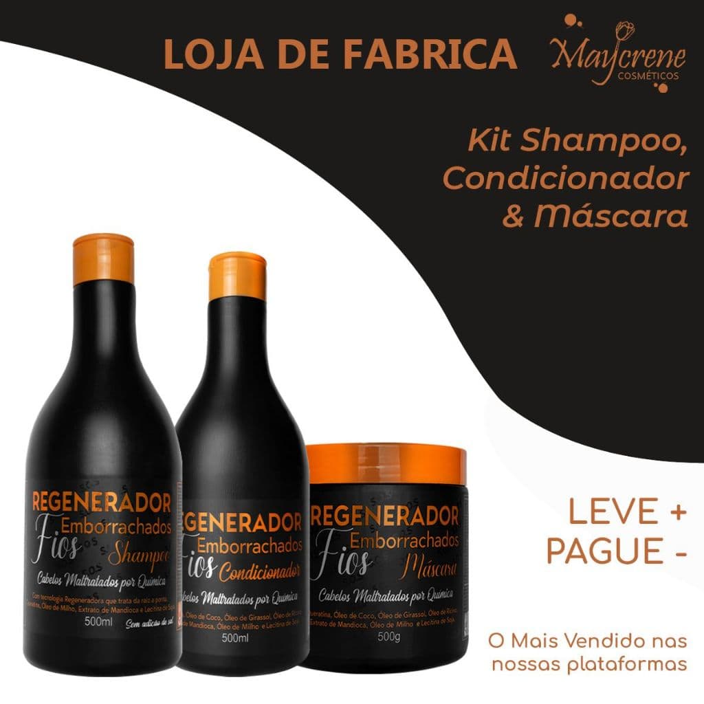 Kit Regenerador de fios Emborrachados  Maycrene 500ml - Regeneração e Fortalecimento Capilar