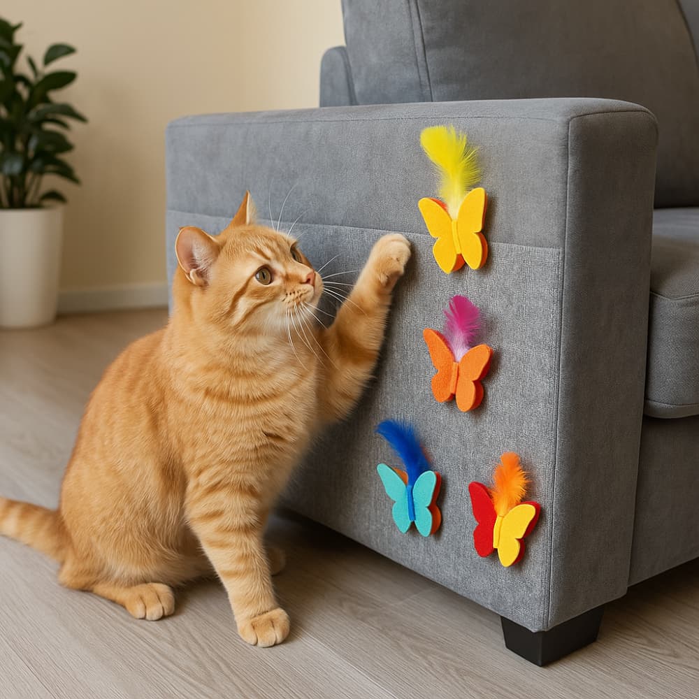 Brinquedo para Arranhador Adesivo Sofa – Acessório Interativo com Penas para Gato