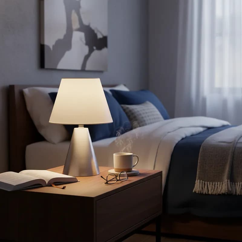 Luminária Abajur de Mesa Cone Escovado com Cúpula algodão Quarto cabeceira de cama canto de Sala escritório