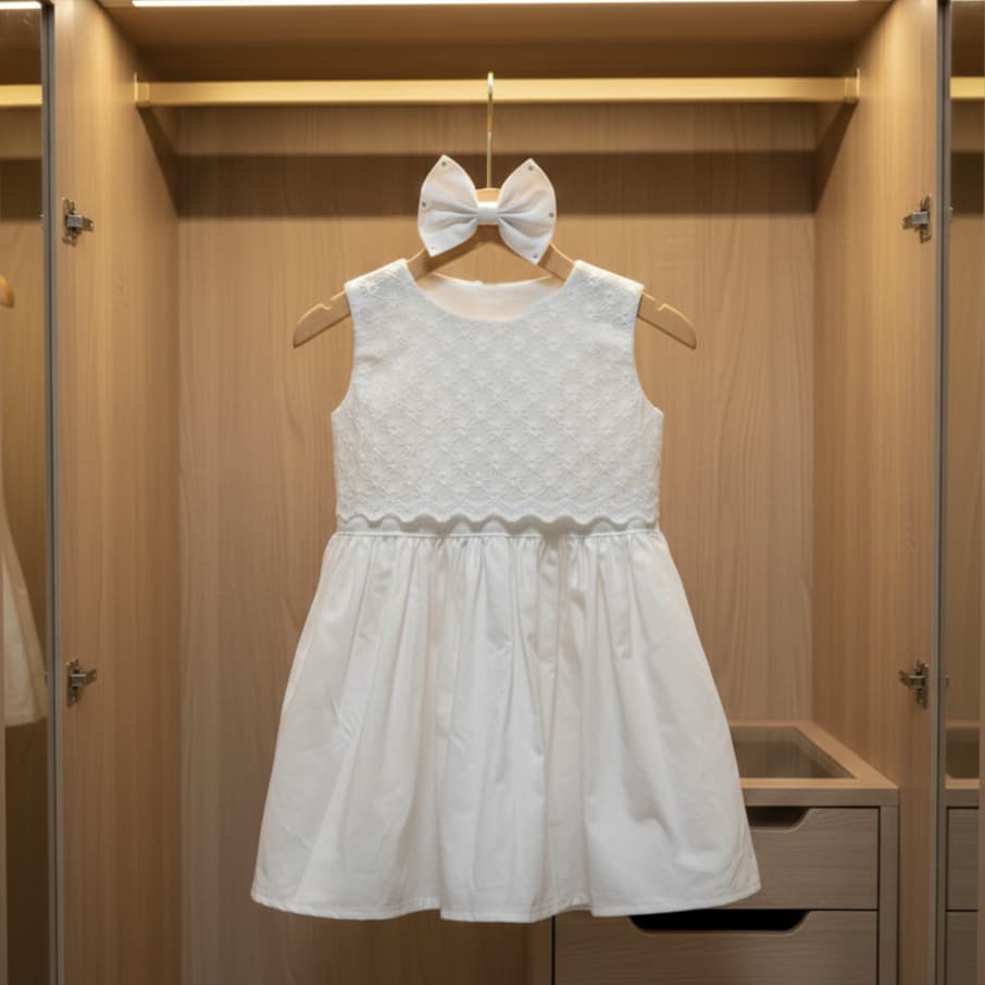 Vestido Bebê Infantil Branco Detalhado Rodado 100% Algodão Macio Antialérgico Ano Novo Batismo