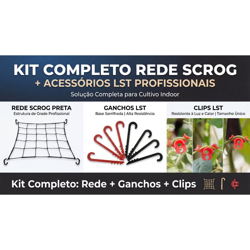 Kit LST + SCROG Cultivo Indoor | Rede Scrog + Clips + Ganchos | Aumente a Produção