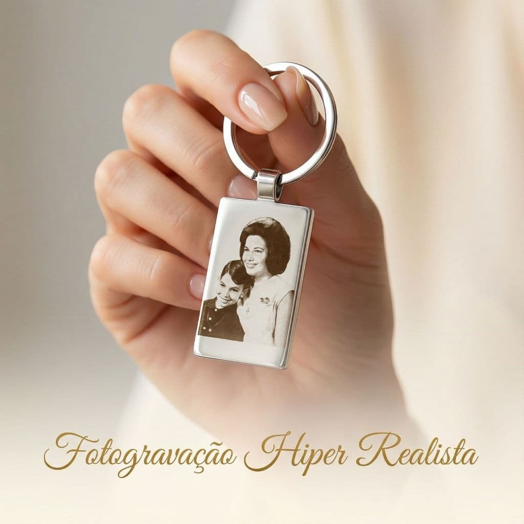Chaveiro Retangular Inox Personalizado com Foto e Frase Gravado a Laser