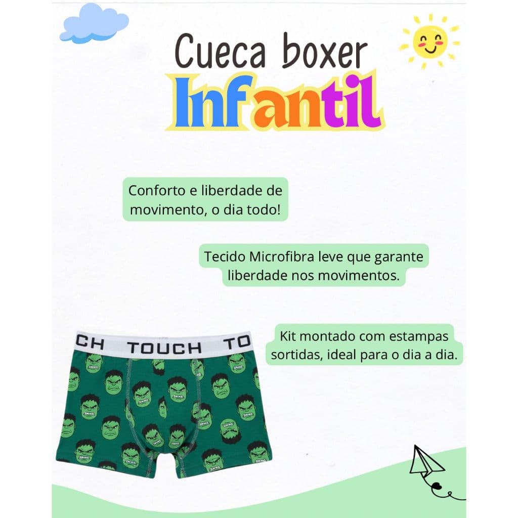 Kit 10 Cuecas Box Boxer Microfibra Original Infantil Masculino Resistente e Reforçada