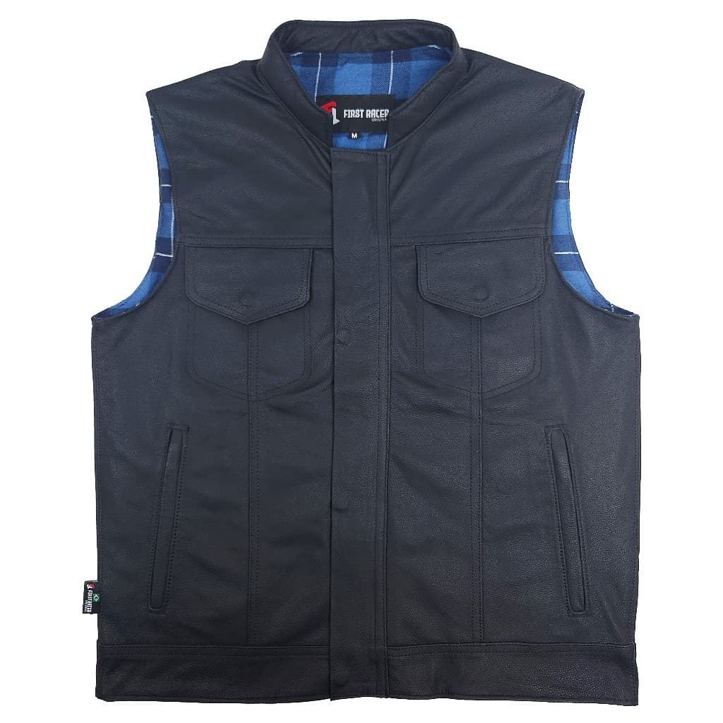 Colete Masculino 100% Couro Legítimo Motociclista First Racer Sons of Anarchy Signature Azul