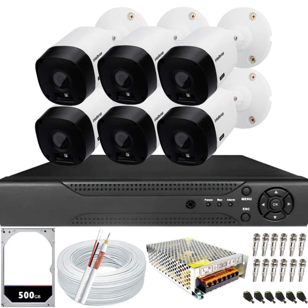 Kit 6 Câmeras Intelbras 1120b Hd  Dvr 08 Canais Com Hd 500gb Instalado