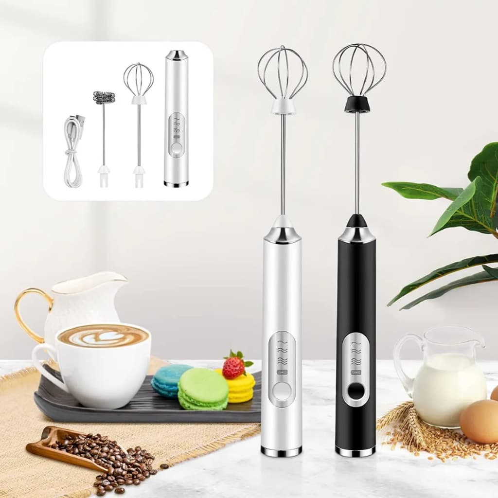 Mini Mixer Elétrico Portátil Premium Bivolt – Batedor Manual para Café Leite, Ovos e Drinks (Branco)
