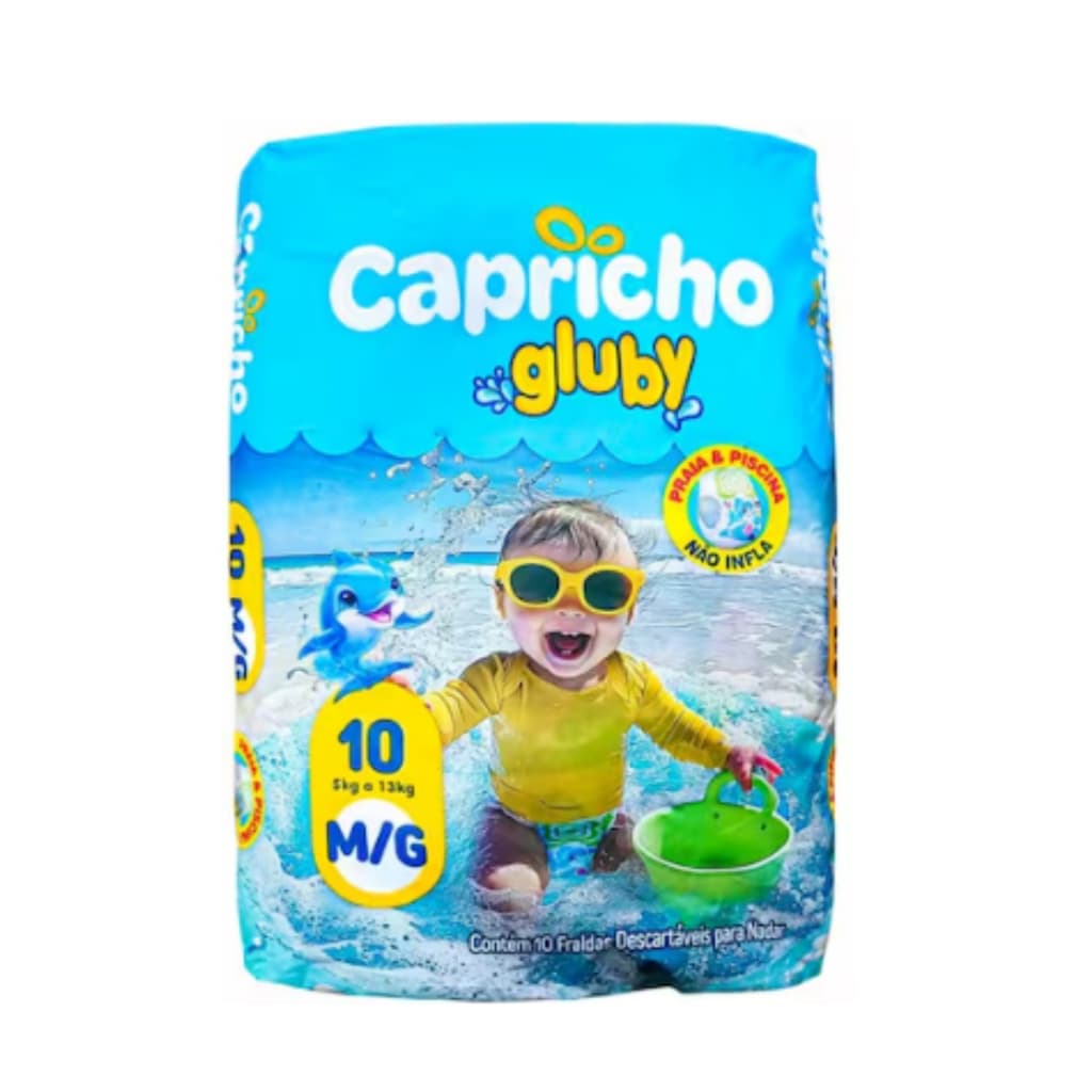 Fralda Capricho Gluby Tamanho M/G Praia e Piscina 5kg a 13kg