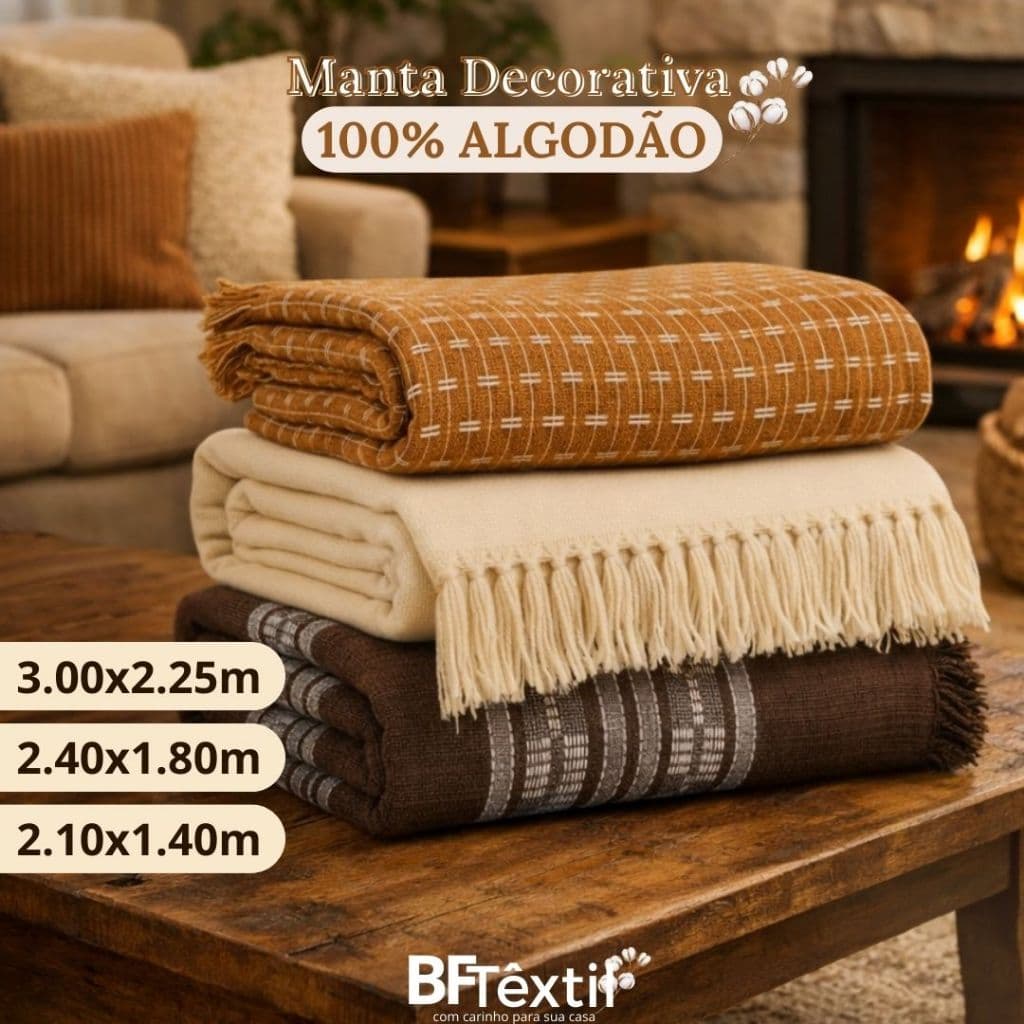 Manta para Sofá Gigante Decorativa Premium Algodão Protetora Vários Tamanhos