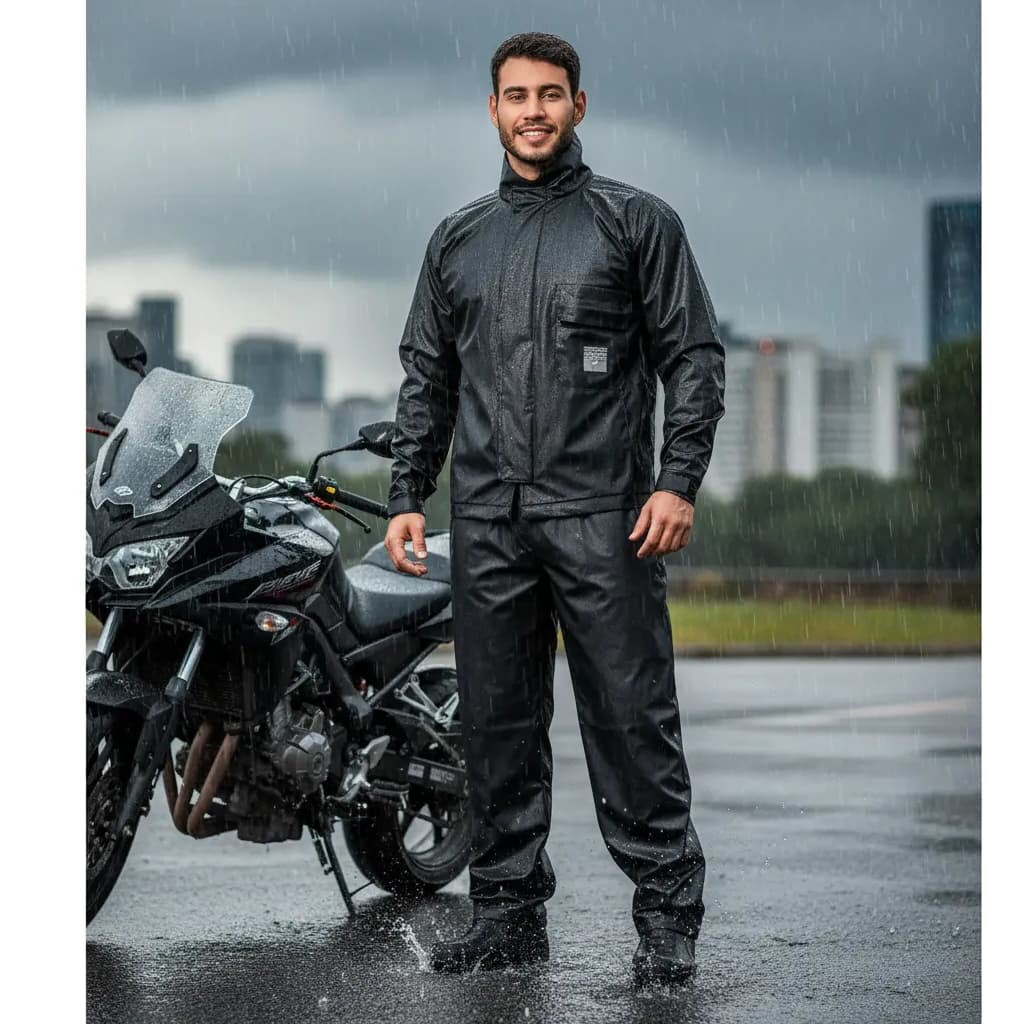 Conjunto capa de chuva motoqueiro com bolso Pantaneiro