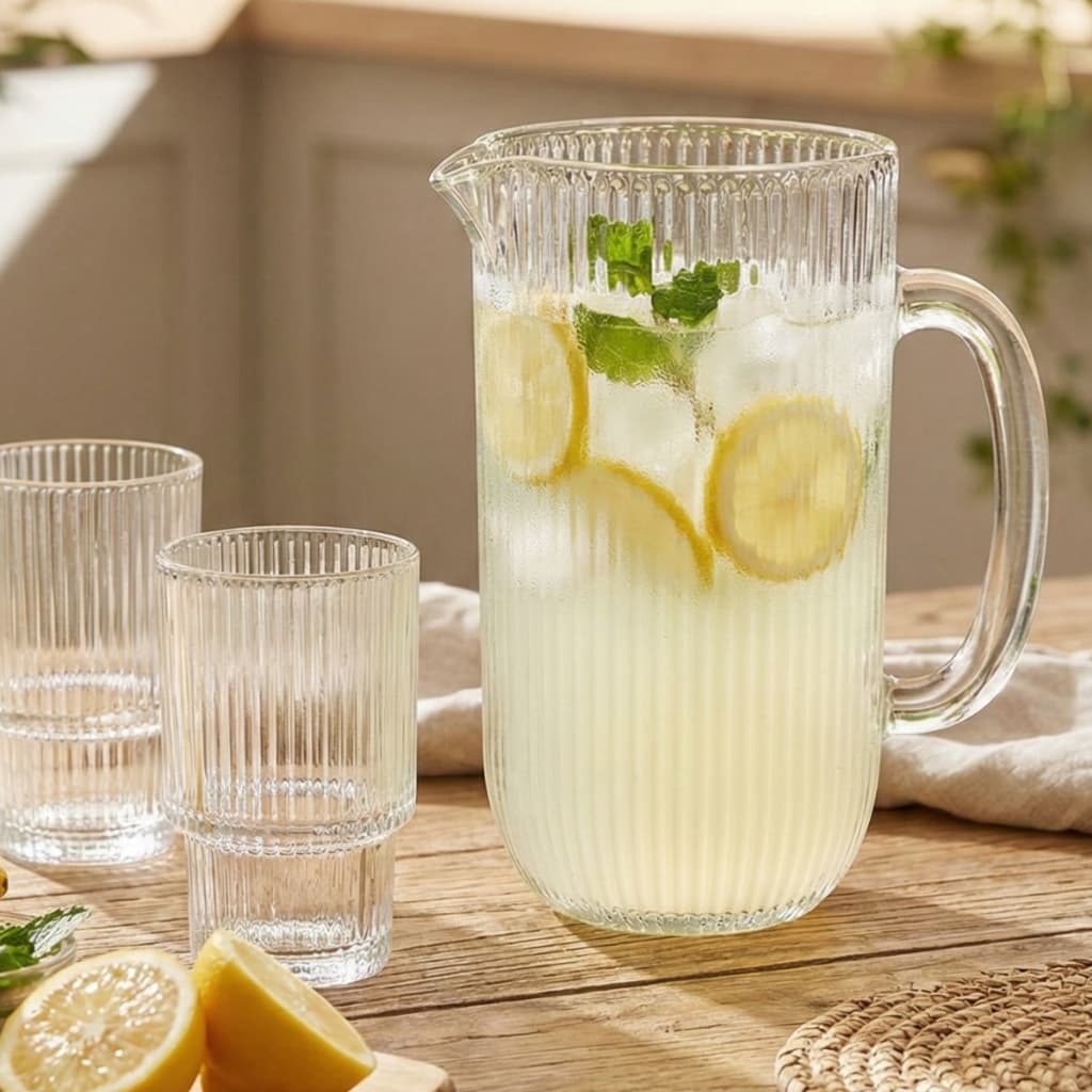 Jarra de Vidro Cameratta 1,3L Água Suco Bebidas canelada frisada