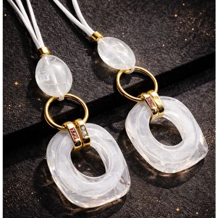 Colar Longo com Liga Dourada e Pedras Naturais Preciosas Colar Longo Leve - CL004