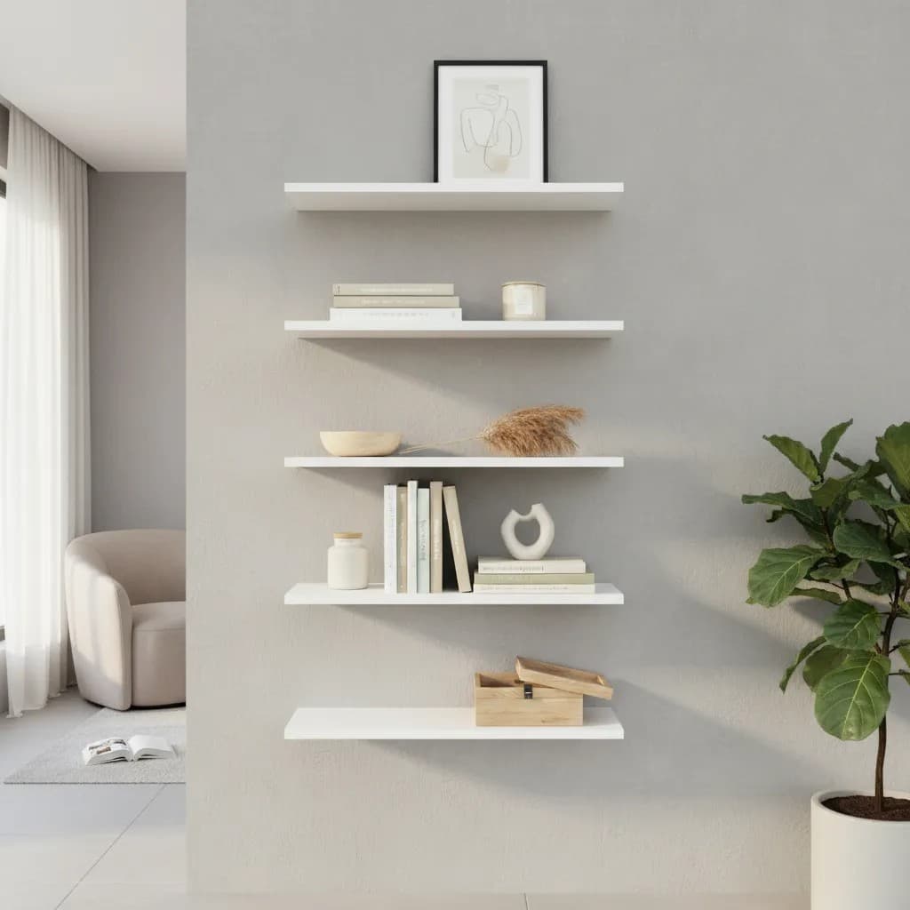 Kit 05 Prateleiras 50x15cm MDF Branco Sala Quarto Bebê Infantil Livros Decoração Escritório Madeira