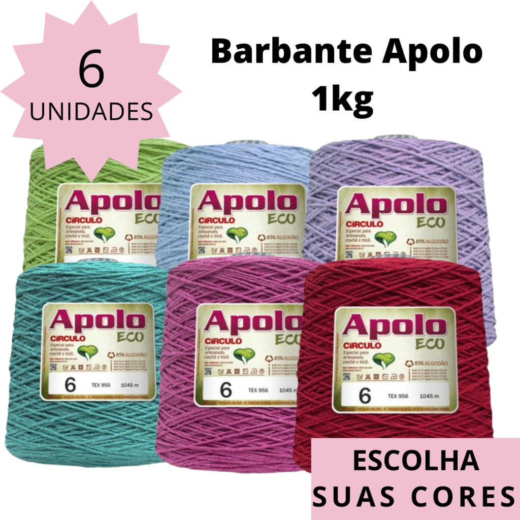 Kit com 6 Cones de Barbante de 1kg Apolo Eco Círculo N°6