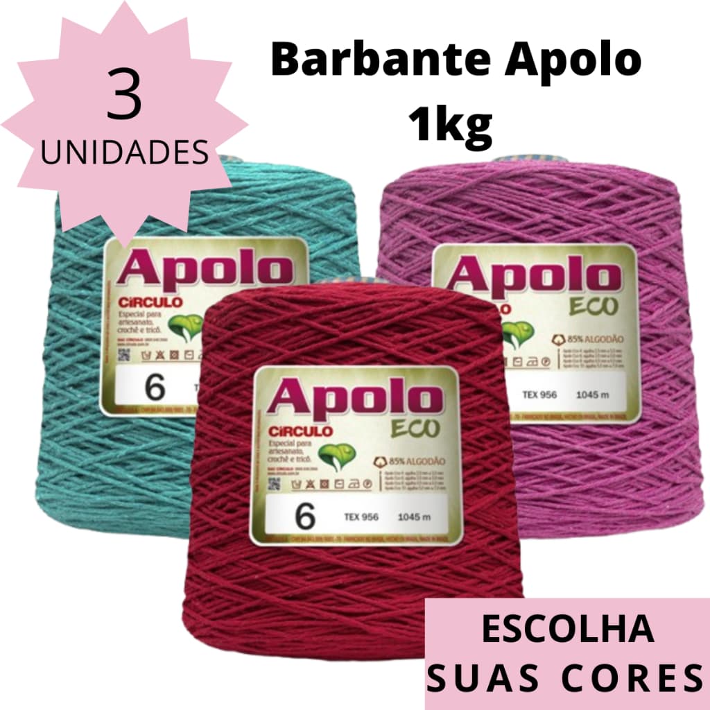 Kit com 3 Cones Barbante de 1kg Apolo Eco Círculo N°6