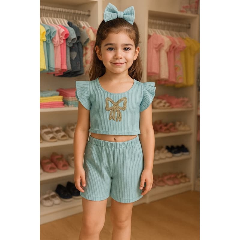 blusa fluflu brilho + short + laço