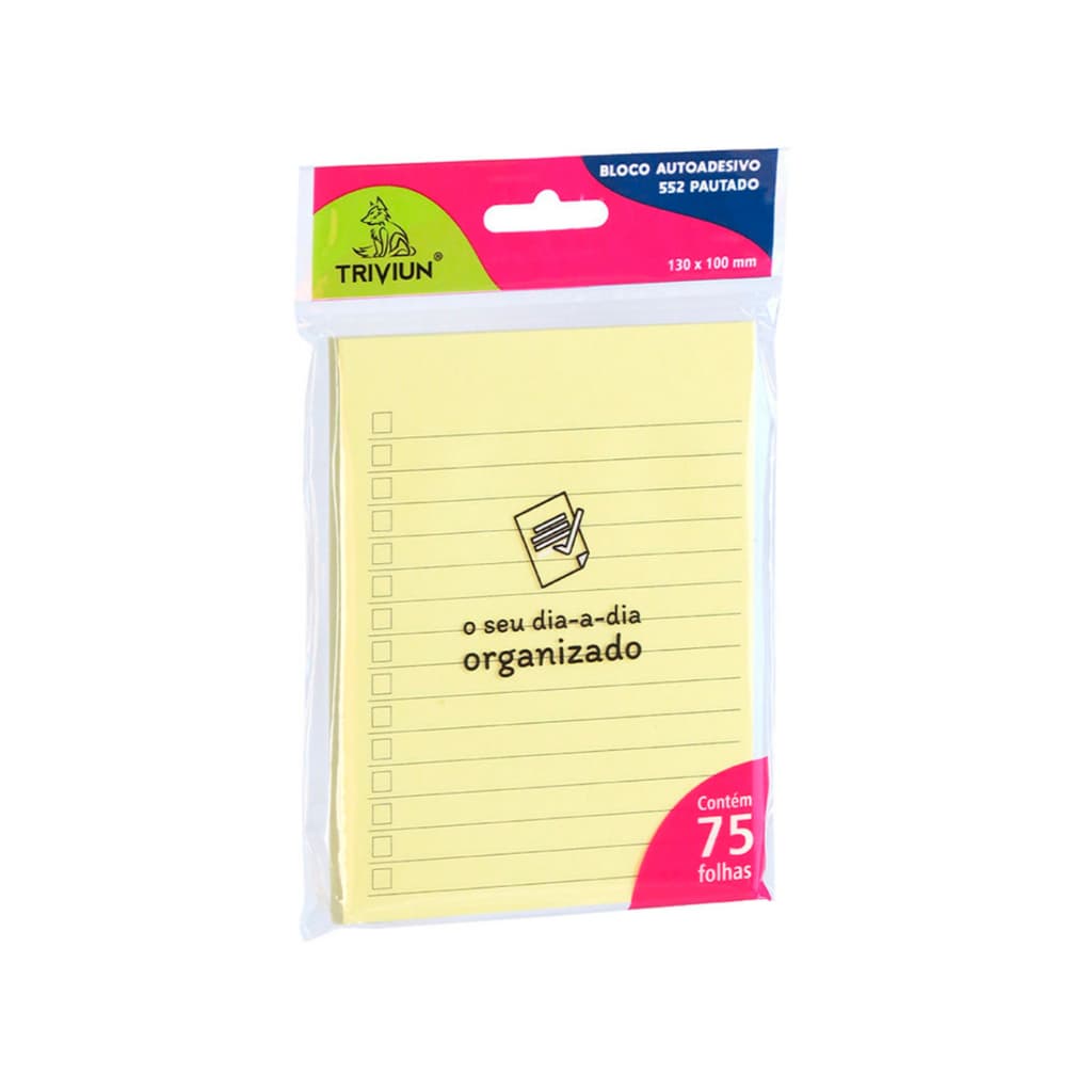 Bloco Notas Autoadesivo Amarelo Pautado 13x10cm 75 Folhas TN Office Post It Recado