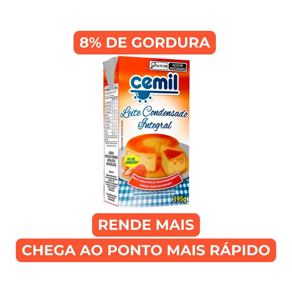 Kit Leite Condensado Integral Cemil 395g 8% Gordura Confeitaria Consistência