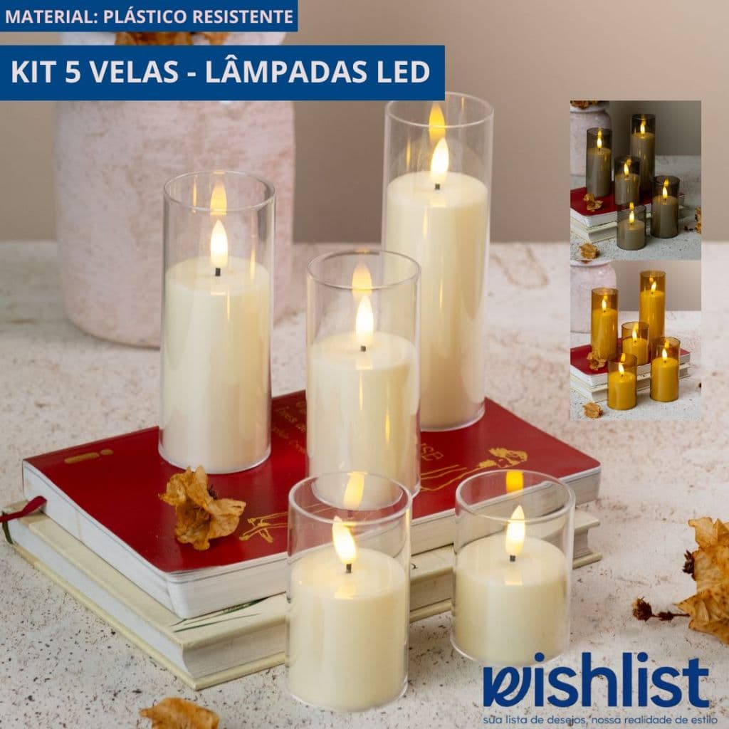 Kit 5 Lâmpadas de Vela Led Eletrônica Decoração Festa Bateria Inclusa