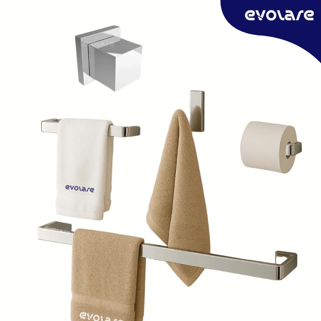 Kit de Acessórios 4 Peças para Banheiro com Acabamento Chuveiro Base Deca - Quadrado Cromado