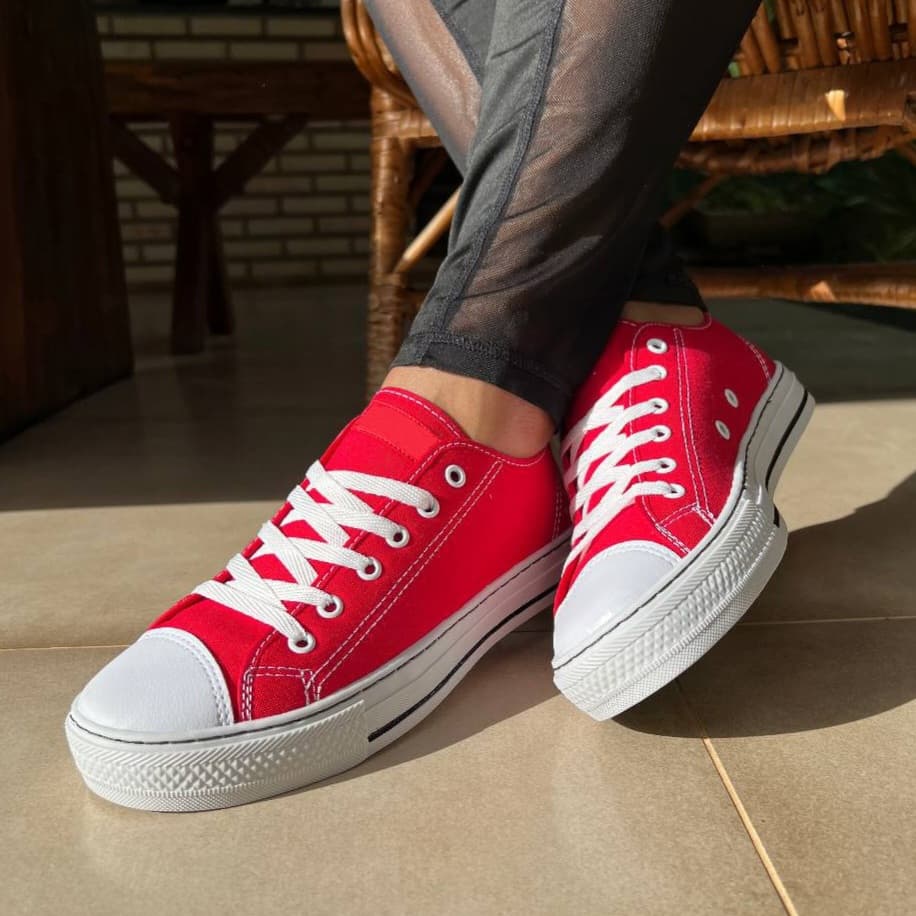 Tenis Star Feminino em tecido Vermelho Preto Jeans Branco Rosa