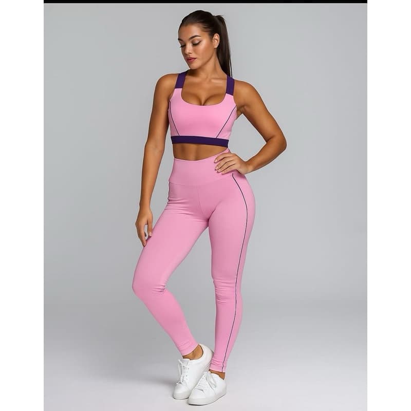 Conjunto Calca legging Extra+Top Com Bojo Alca Larga Com Sustentação Para Treino Esportivo Academia