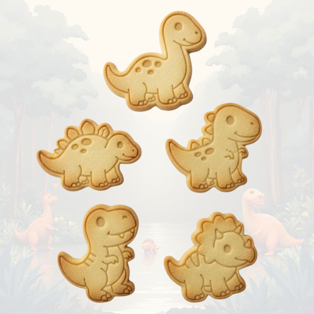 Kit 5 Cortadores de Biscoito Infantil Dinossauros Fofinhos 6cm Biscoito Amanteigado Pasta Americana