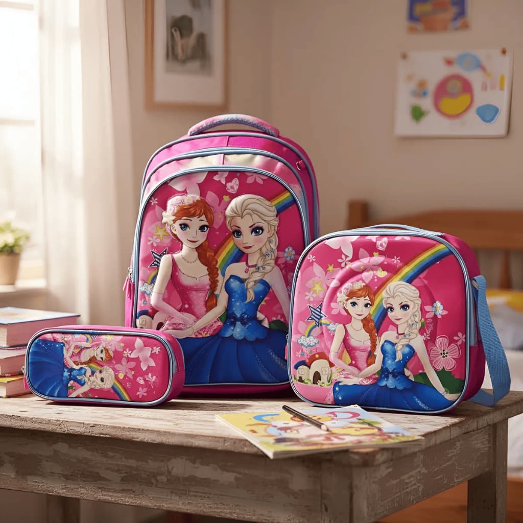 Kit Mochila Escolar 3D Infantil Bolsa Lancheira Estojo Resistente Reforçada Estampas Menino Menina