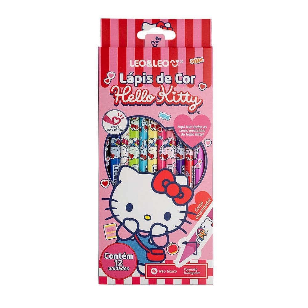 Lápis de Cor Hello Kitty Com 12 Cores Leo&Leo