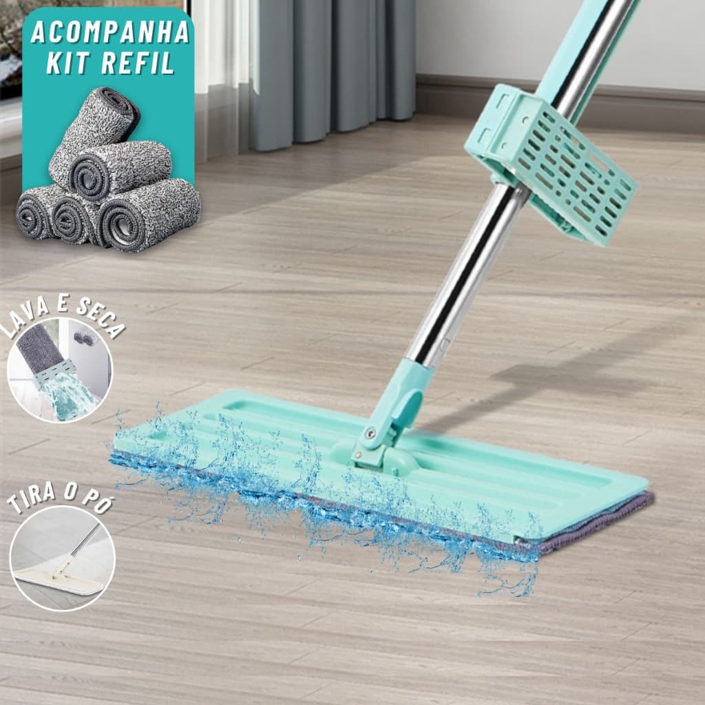 Mop Flat 360° Esfregão Limpeza de Piso Sem Balde + 1 Refil Snel Home