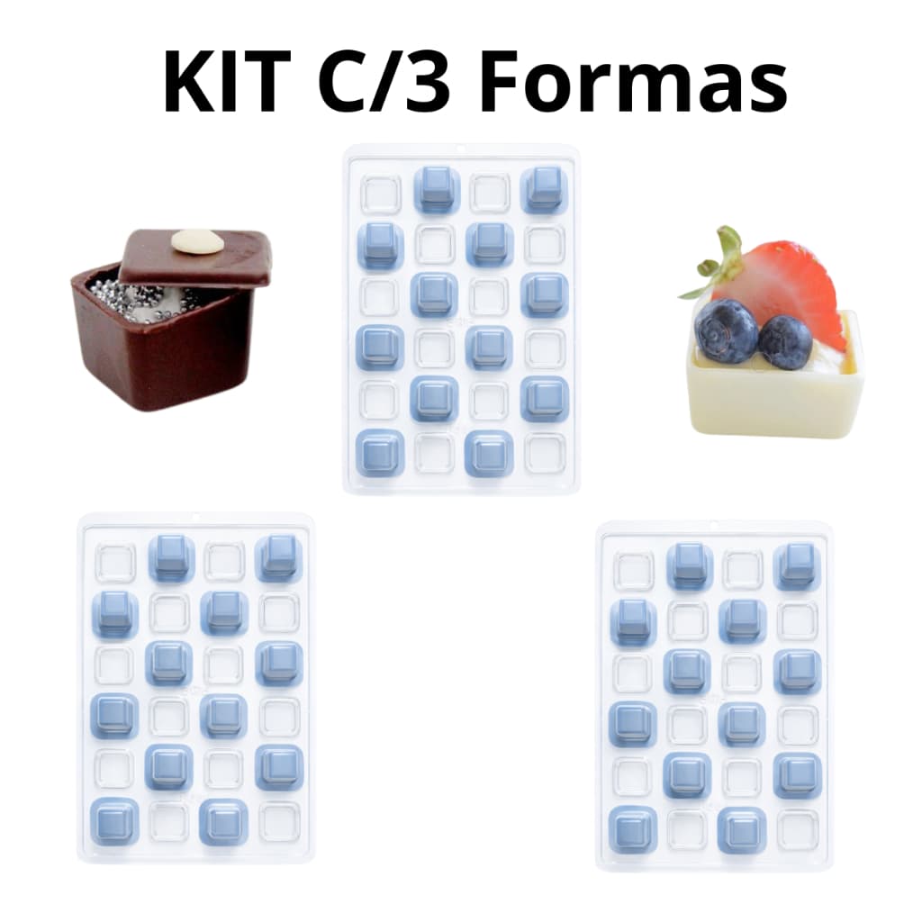 KIT C/ 3 Formas  para Chocolate Doces Finos MINI CAIXA QUADRADA SP 856 Semiprofissional com Silicone (3 partes) - BWB