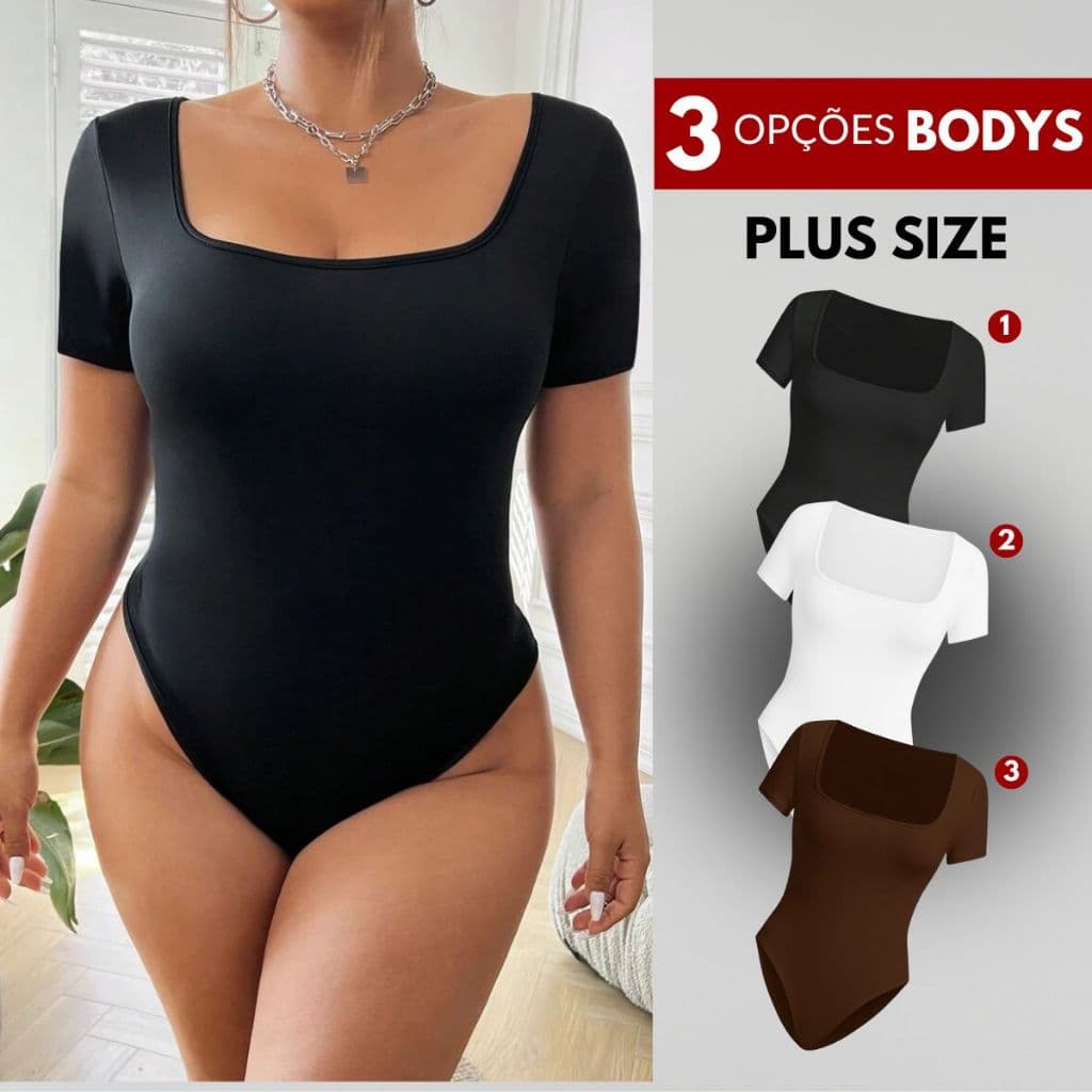 Body Feminino Plus Size Body Modelador Feminino Baby Tee Bory Bore Body Preto Body Marrom 3 Modelos