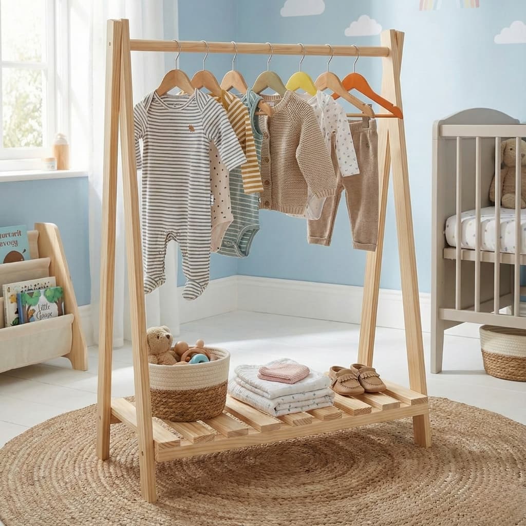 Arara De Roupas Prateleira Para Quarto Infantil Móveis Jardim e Sala Montessoriana