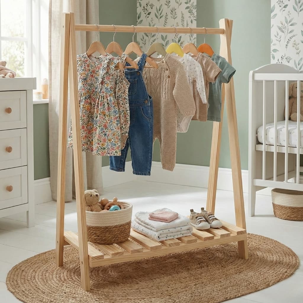 Arara Infantil de Madeira com Prateleira 95cm Cabideiro para Quarto Montessoriano Pinus