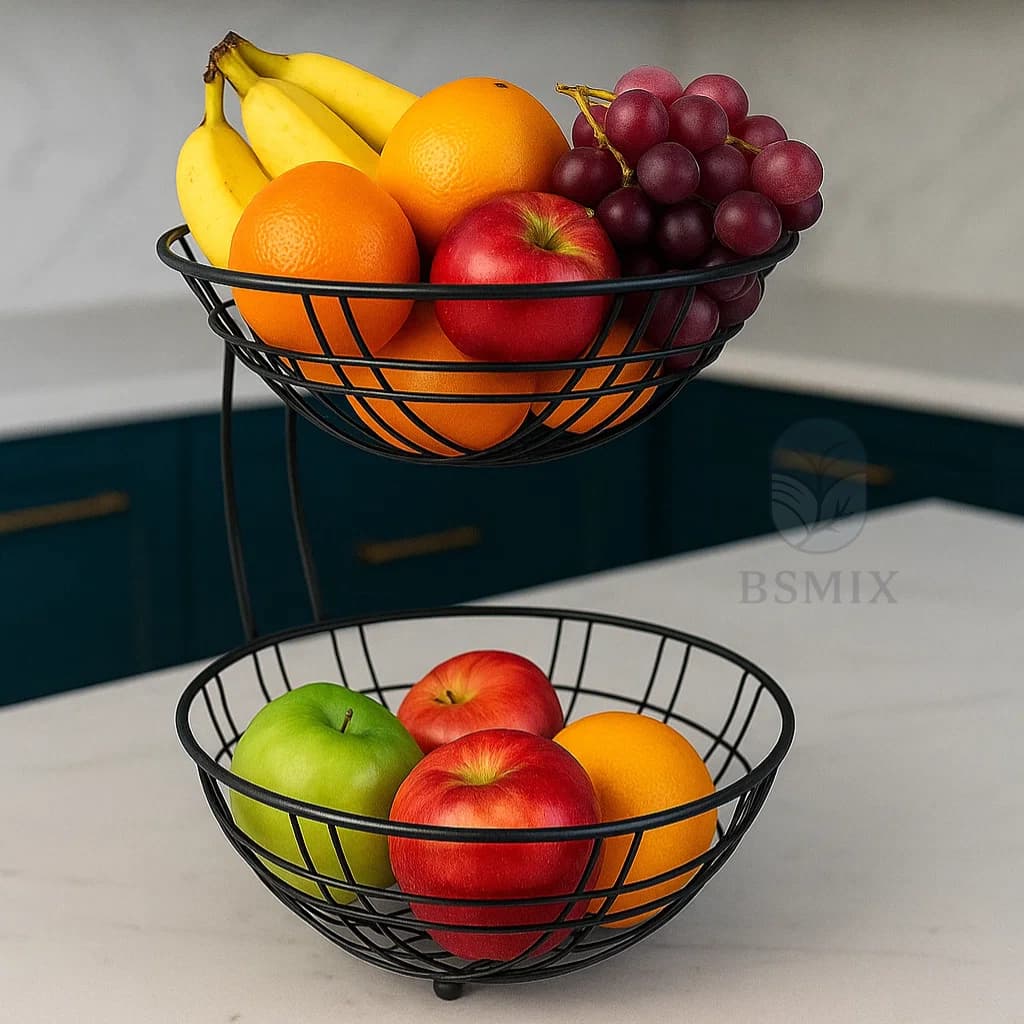 Fruteira Dupla Bowl Bsmix 2 Andares de Metal Preto Durável e Elegante