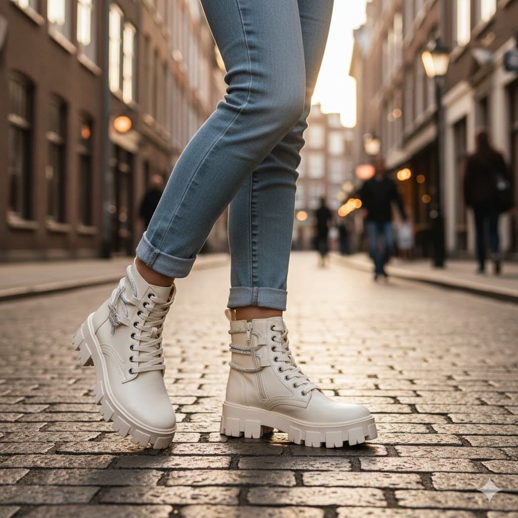 Bota Feminina Blogueira Com Brilho Coturno Tratorado Com Zíper Lançamento Moda