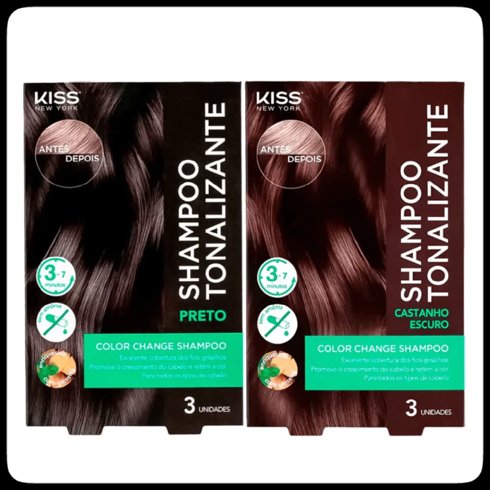 Kiss New York Color Change Shampoo Tonalizante Castanho Escuro&Preto