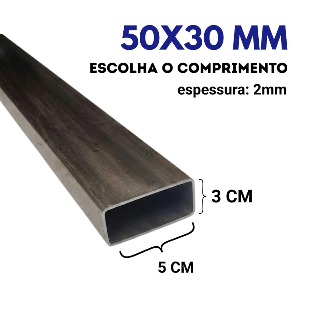 Metalon 50x30mm (5x3cm) Escolha o Comprimento - 2mm Espessura - Tubo de Aço
