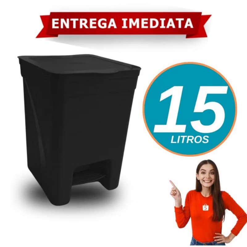 Lixeira Plástica 15 Litros com Pedal - Prática Moderna Material Resistente