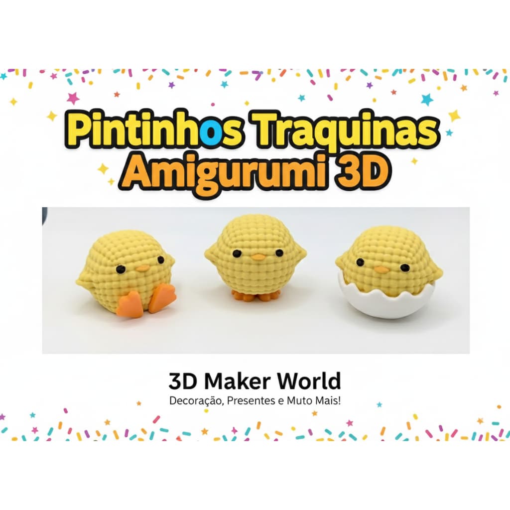 Pintinhos Traquinas Estilo Crochê 3D: Fofura! 🐥✨ Enfeite Decorativo Fofo | 5cm Altura