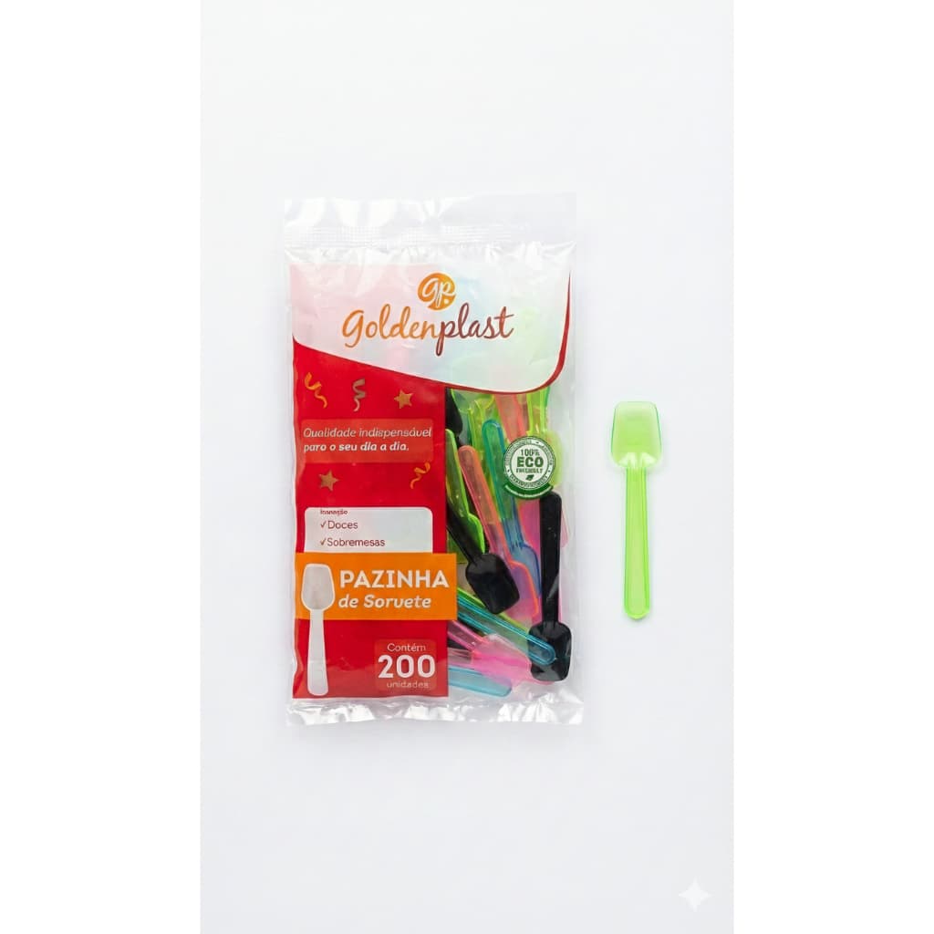 Pazinha de Sorvete Colorida Goldenplast 200 Unidades – Ideal para Doces, Sobremesas e Festas