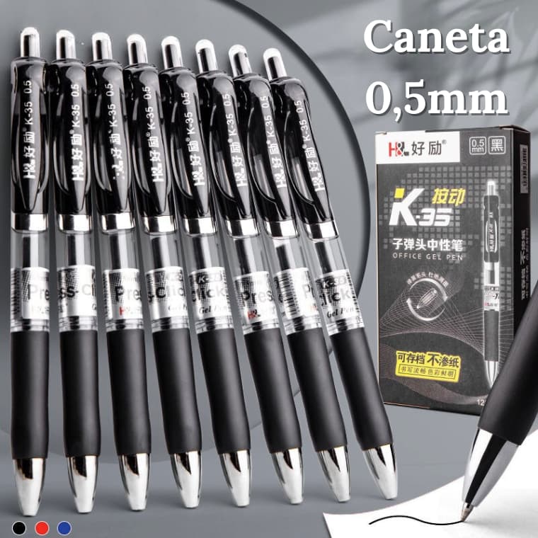 Kit com 12 Caneta Gel Esferográfica Economic 5.0mm 12 Unidades Azul Escrita Perfeita Escolar