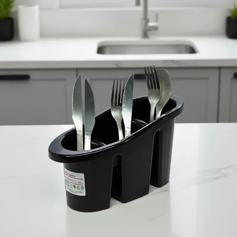 Escorredor de Talheres Max 3 Divisórias de Plástico Organizador Multiuso de Mesa Pia Cozinha Nitron