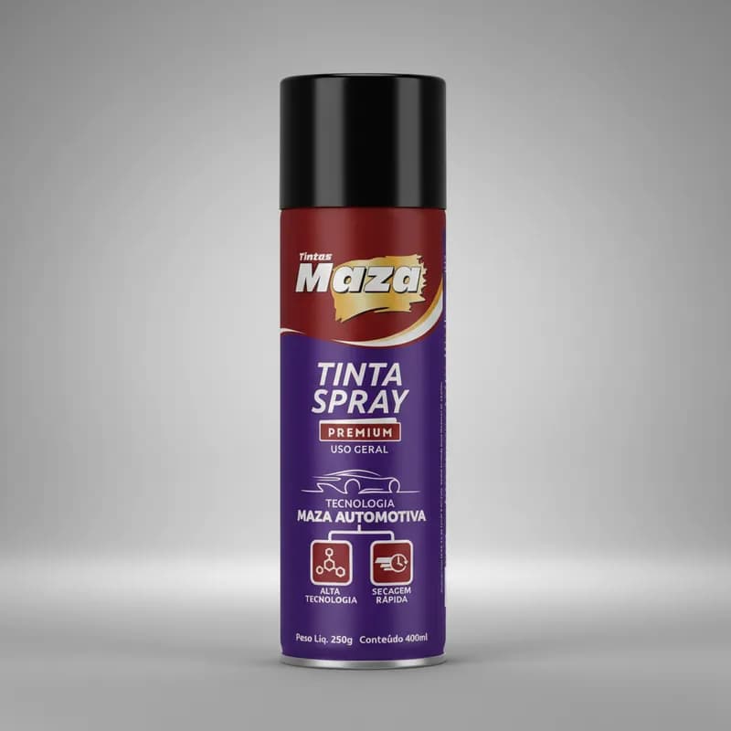 Tinta Spray Preto Brilhante Maza Automotivo Secagem Rápida Premium