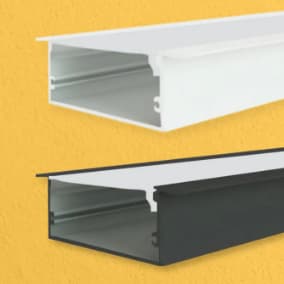 Perfil Led Embutir 65x20mm Alumínio 2m Largo P/ Sanca Gesso Branco ou Preto Iluminação Moderna