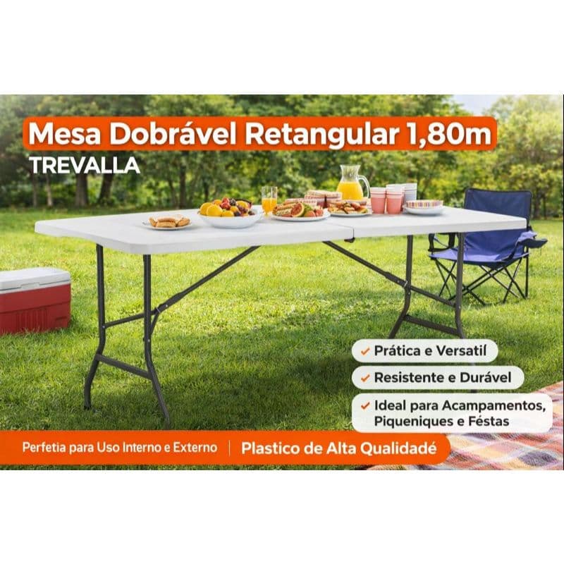 Mesa Dobrável Portátil Vira Maleta Resistente Pic Nic 180cm Camping