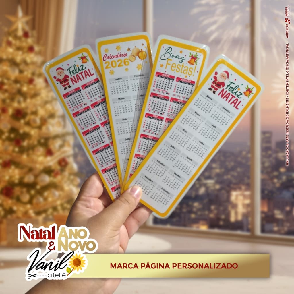 Marca de Página Calendário 2026- Marca página Natal e ano novo- Lembrancinha, mimo, brinde- Plastificadoo c/Brilho