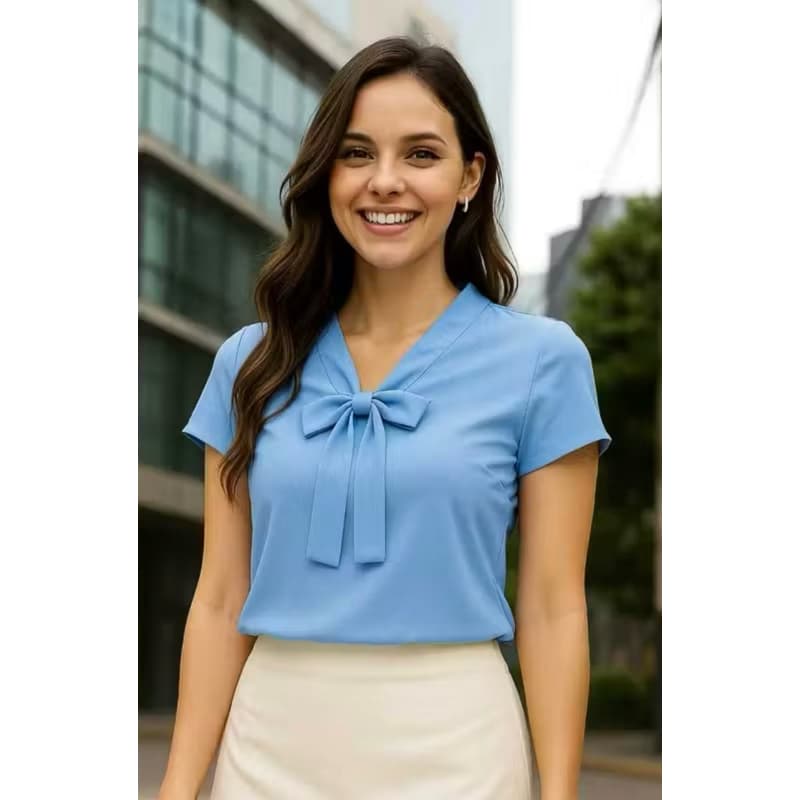 Blusa Feminina Social com Laço Frontal Manga Curta Elegante Casual plus zise