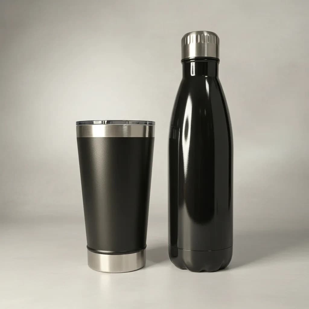 Kit Copo Térmico Abridor Inox+garrafa Térmica Preta Lisa Preto Liso