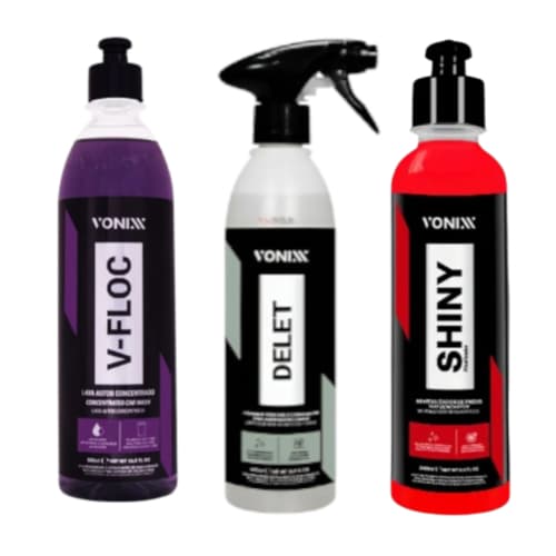 Kit Lavagem Automotiva V-floc + Delet + Shiny Vonixx