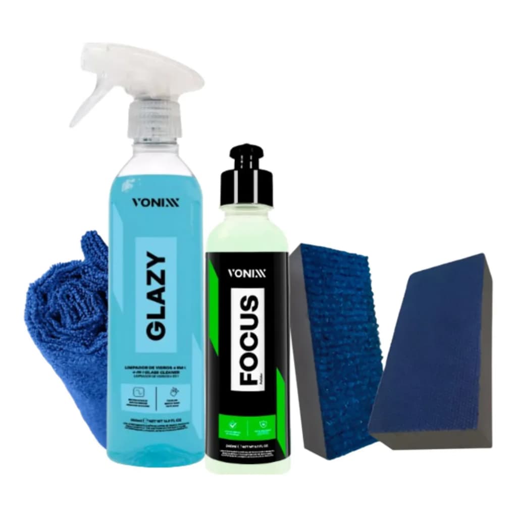 Kit Limpa Vidros Glazy + Focus + Tacos + Pano Vonixx
